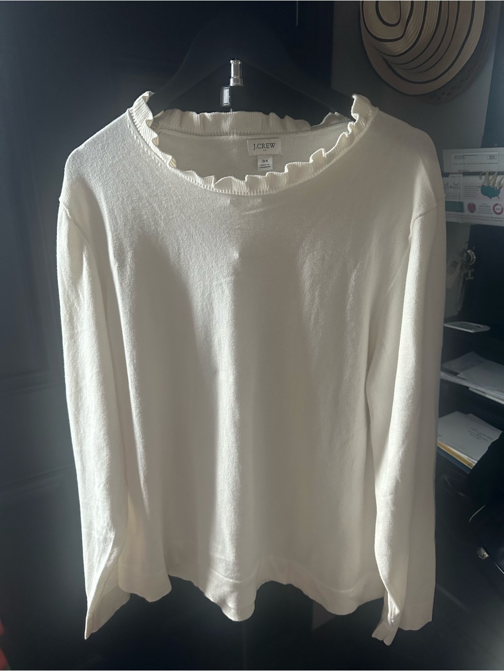 J.Crew Women's Cream Ruffle-Trim Lightweight Sweater